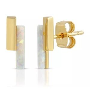 Elizabeth Stone mod bar stud earrings, opal* and gold plated brass